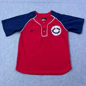 Nike Minnesota Twins Jersey Kids 6‎ Red Henley MLB Baseball 1/4 Button Shirt